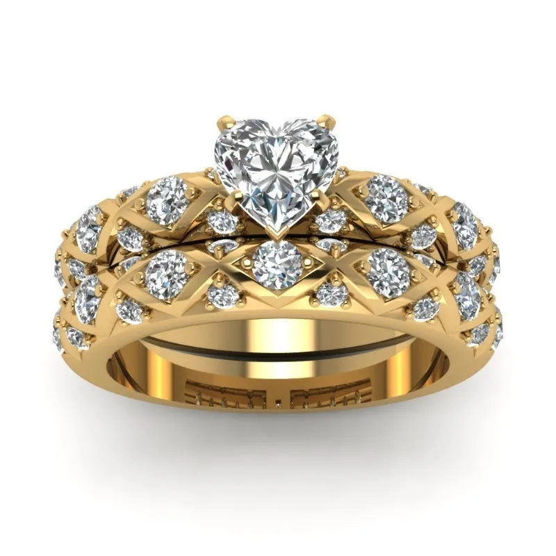 2025 Fashion Women Rings Set Statement Wedding Jewelry Accessories Girl Gift Cute Heart Crystal Rhinestones Rings for Women