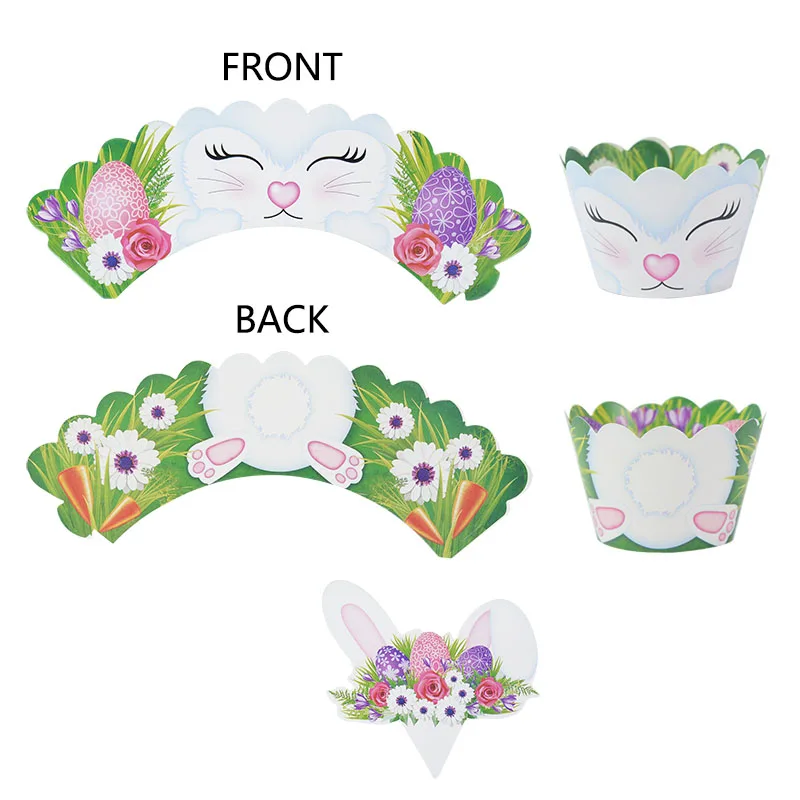 24pcs/set Cute Rabbit Paper Cupcake Wrapper Easter Party Bunny Cake Toppers Birthday Party Baby Shower Baking Dessert Decoration