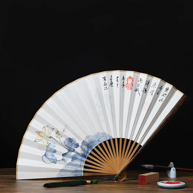 Folding Fan Rice Paper Bamboo Fan Ventilatore Calligraphy Hand-painted Chinese Ancient Gift Abanicos Para Boda Portable