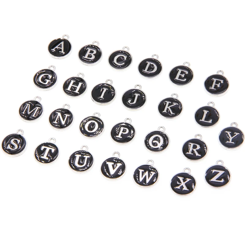 10pcs/26pcs Alphabet Letter Double Face Enamel Charms White K black enamel 12*15mm pendants jewelry making Handmade craft