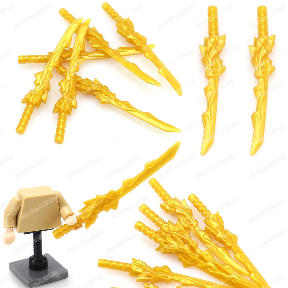 Gold Weapons Golden Dragon Sword Building Block Moc Warrior Figures Equipment Assembly Fighting Model Child Christmas Gifts Toys