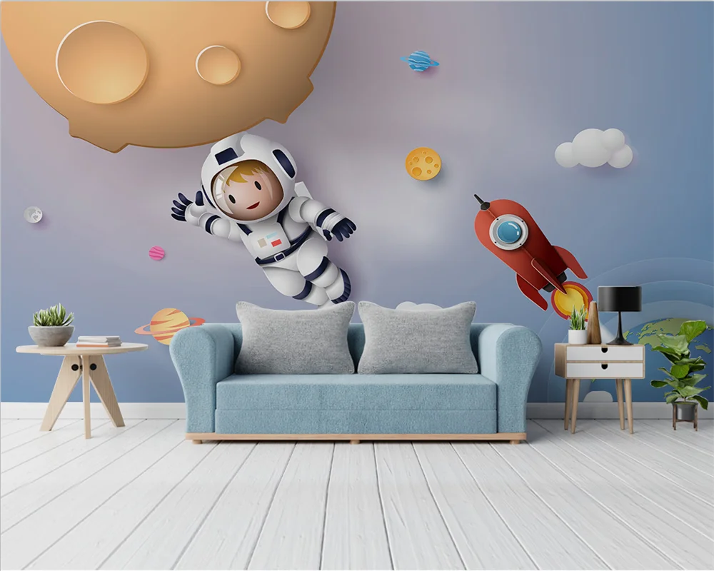 

beibehang Custom modern nordic hand-painted space galaxy rocket children's room boy bedroom papel de parede wallpaper
