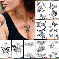 9pcs/Lot Waterproof Temporary Tattoo Sticker Black Snake Scorpion Butterfly Line Flash Tatoo Woman Sexy Body Art Fake Tatto Man