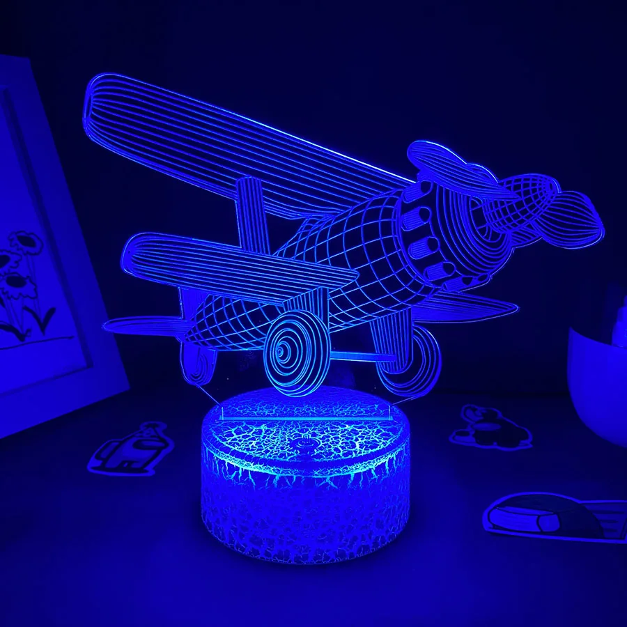 Propeller Plane Model 3D Illusion LED Lava Lamp Creative Night Light Cool Gift For Friends Kids Bedroom Table Decor Airplane Fan