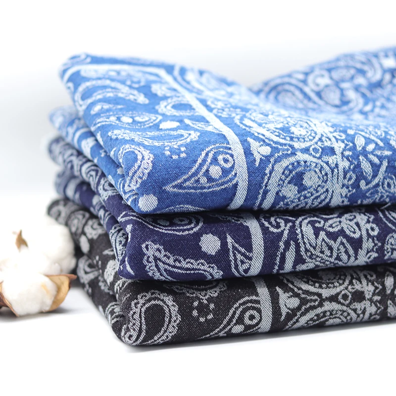 160cm Wide Paisley Jacquard Denim Fabric Thick Wash Cloth for Jeans Quality Denim Jackets Coats Handbag Sewing Fabrics 0.5 Yard