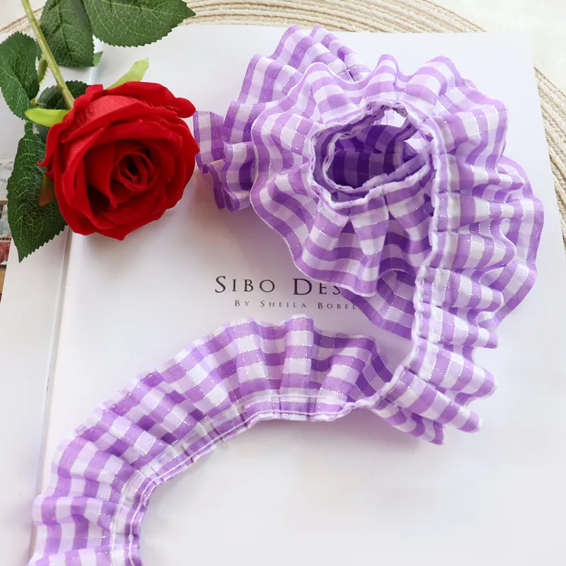 Silver Thread Plaid Cloth Folds Lace Fabric DIY Fashion Children\'s Wear Skirt Hat Home Textile Sewing Decorative Bow Production