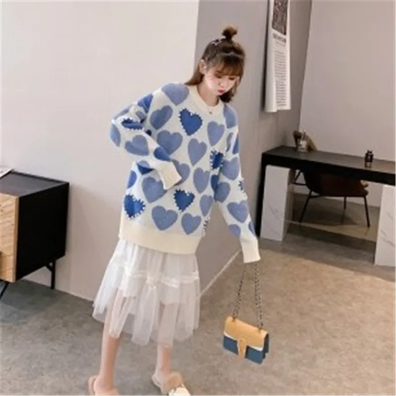 High Quality Heart Pearls Beading Sweater Women Pink Kawaii Jumpers Korean Long Sleeve Knitted Pullover Sweater Casual Knitwear