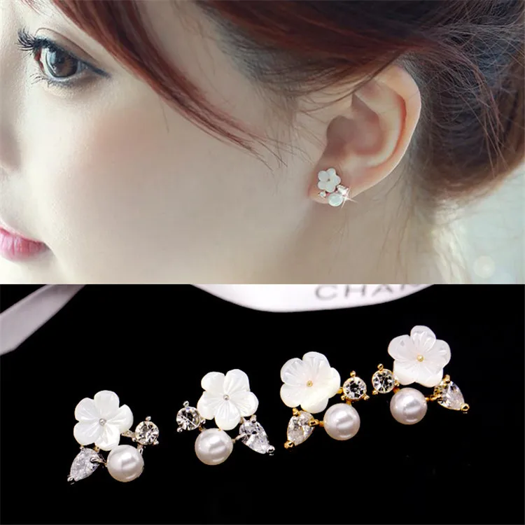 New Colorful Rhinestone Pearl Clip on Earrings Non Pierced for Women Charm Butterfly Flowers Shell Earring Jewelry Gift Brincos