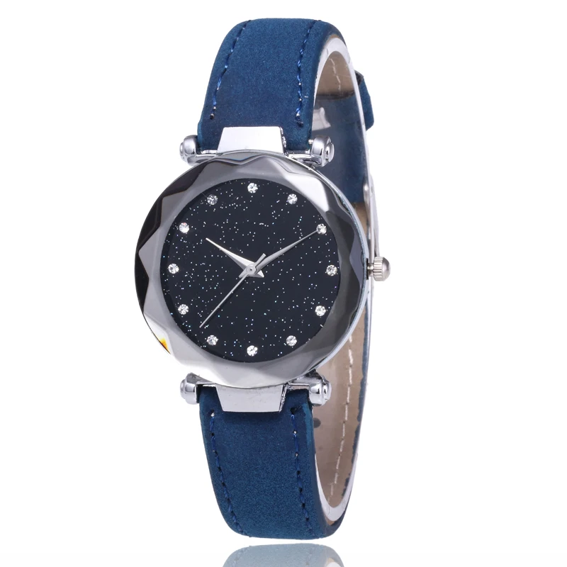 Vogue Crystal Women Watches Female Starry Sky Dial Leather Quartz Wrist Watch Montre Femme Nice Rhinestone Ladies reloj mujer