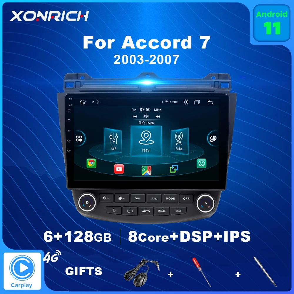 6GB AI Voice Control Android 11 Car Radio Multimedia Player For Honda Accord 7 2003-2007 Navigation 2Din no dvd Bulit-in Carplay