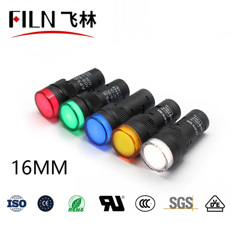 

FILN Plastic High quality 16mm Mounting Size led indicator light 12v 24v 110v 220v pilot lamp without wire