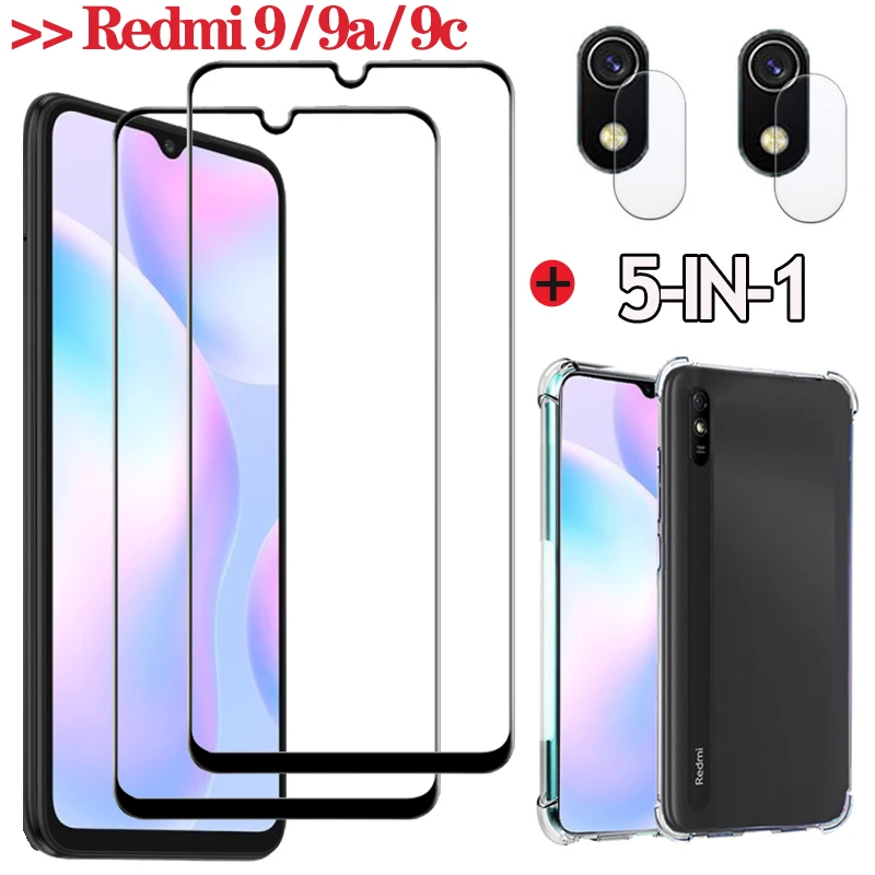 

5in1, redmi 9c glass for redmi 9a Tempered glass for xiaomi redmi9 clear phone case Xiaomi Redmi 9 a 9c glass film redmi 9a film