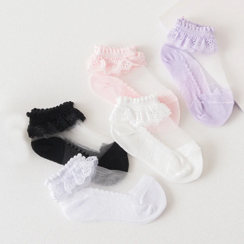 New girls lace socks spring summer casual thin girls's children's socks