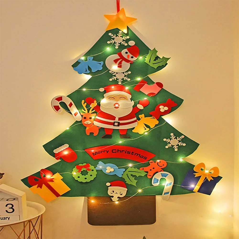 Kids DIY Felt Christmas Tree Door Wall Hanging Ornaments 2021 New Year Gifts Santa Claus Artificial Toys Home Room Decoration