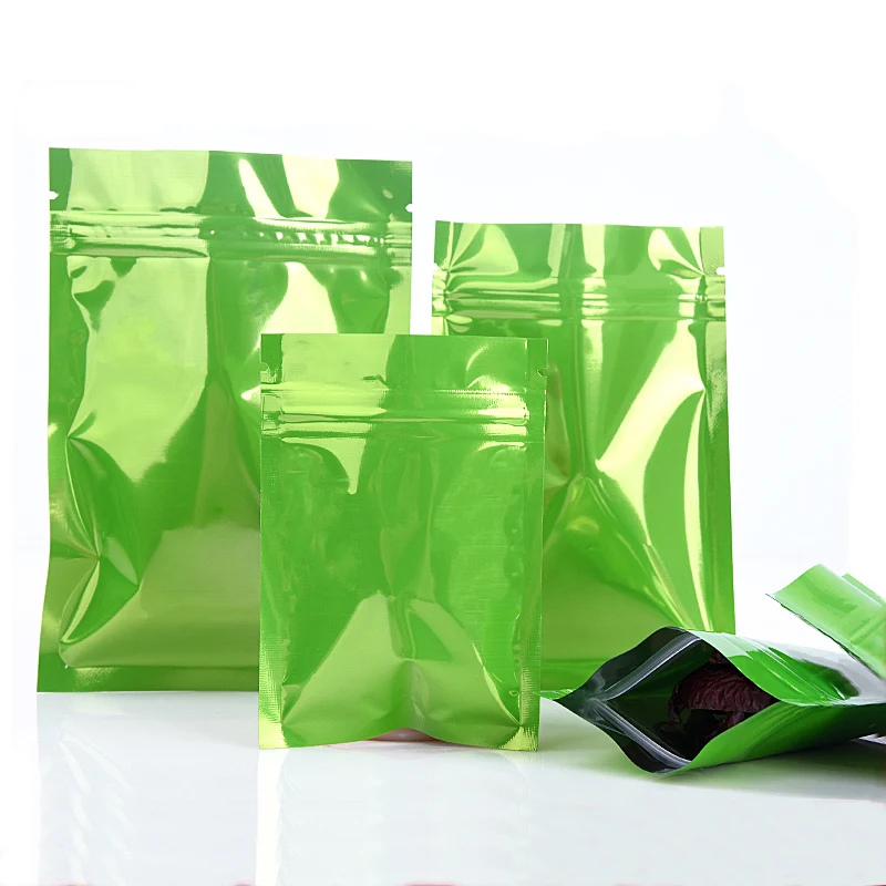 100pcs Bright Green Ziplock Mylar Foil Bags Candy Tea Dried Fruit Storage Aluminum Foil Food Snack Powder Packaging Bag