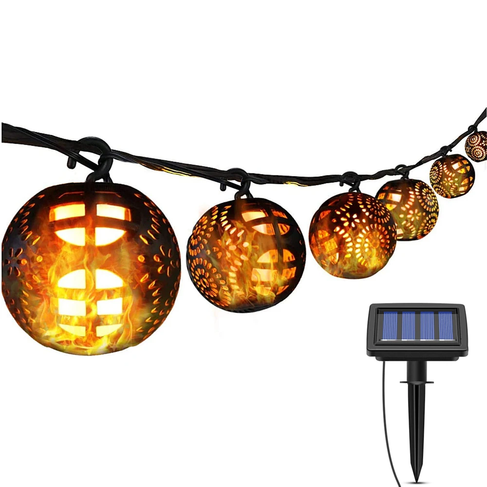 

Solar String Lights LED Outdoor Waterproof Flashing Flame Hanging Solar Lantern Lamp with 8 Balls for Patio Garden Yard