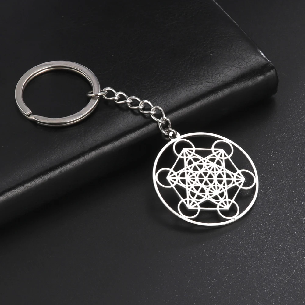 Skyrim Archangel Metatron Cube Keychain Holder Stainless Steel Sacred Geometry Keyring Amulet Religious Car Key Chains Gift 2025