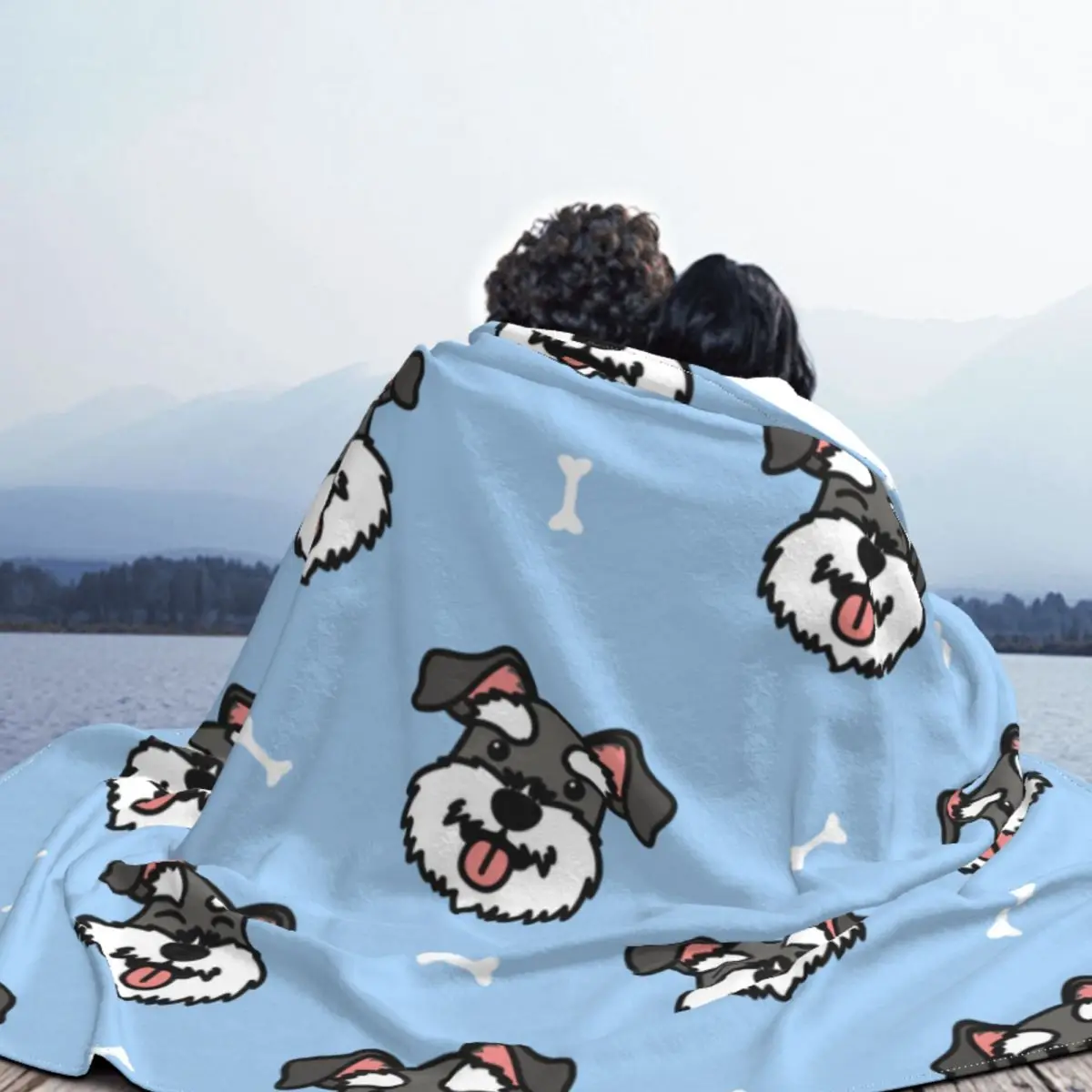 Cute Schnauzer Dog Blankets Flannel Textile Decor Gift for Animal Dog Lover Thin Throw Blanket for Sofa Office Bedspread