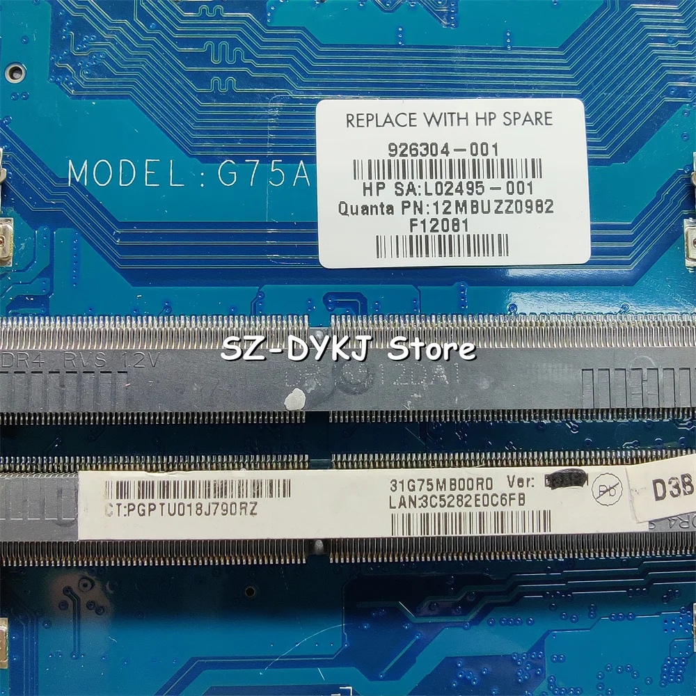 Para HP Pavilion 15-CB portátil placa base DAG75AMBAD0 926304-601, 926304-501 L02495-001 placa base I7-7700HQ GTX1050 2GB