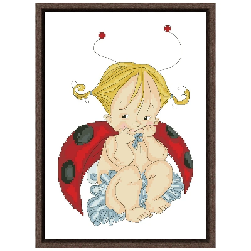 Little ladybug cross embroidery kit cartoon pattern design 18ct 14ct 11ct unprint canvas Cross-stitch DIY needlework