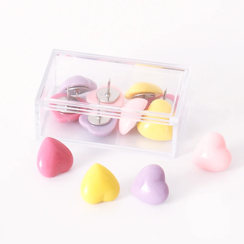 Tutú de alta calidad con forma de corazón, chinchetas de empuje de colores Macaron, de plástico, para oficina y escuela, 8 unids/caja, H0417