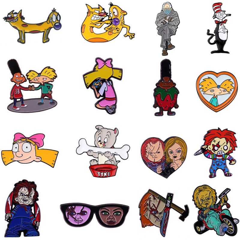 

20pcs/lot BH1485 Blinghero Cartoon Animals Metal Horror Movie Enamel Pins and Brooches for Women Men Lapel Pin Backpack Badge