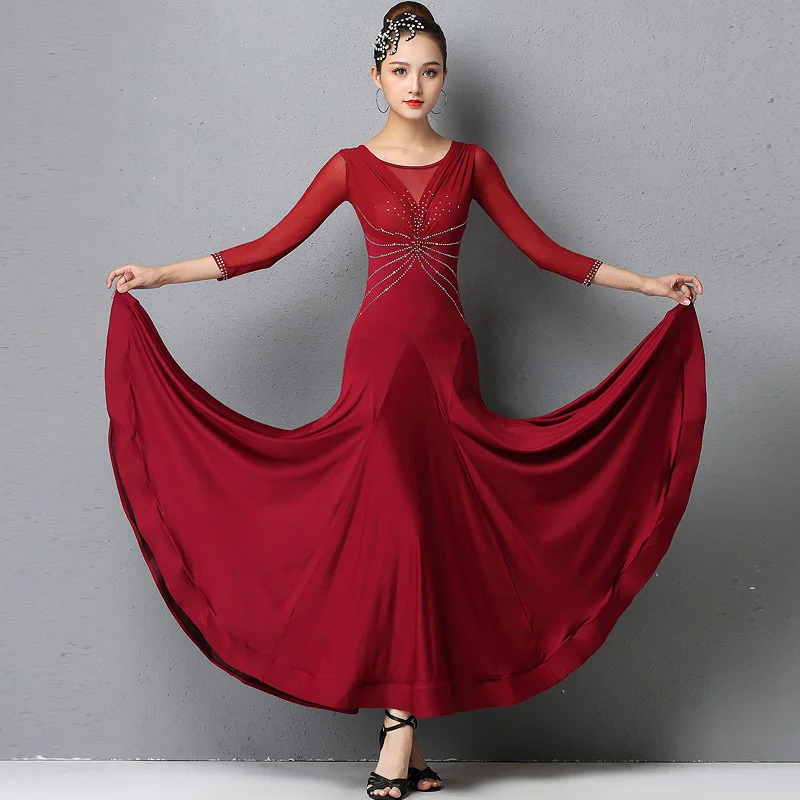 

New Modern Dance Competition Dresses For Women Adult Shiny Rhinestone Clothes Ballroom Dance Stage Performance Costumes DQL4611