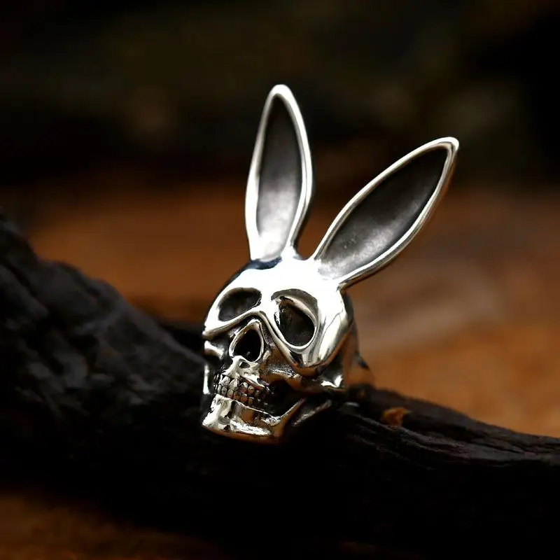 Retro Mens Ring Personality Funny Rabbit Ears Mask Skull Punk Hip Hop Rap Street Dance Jewelry