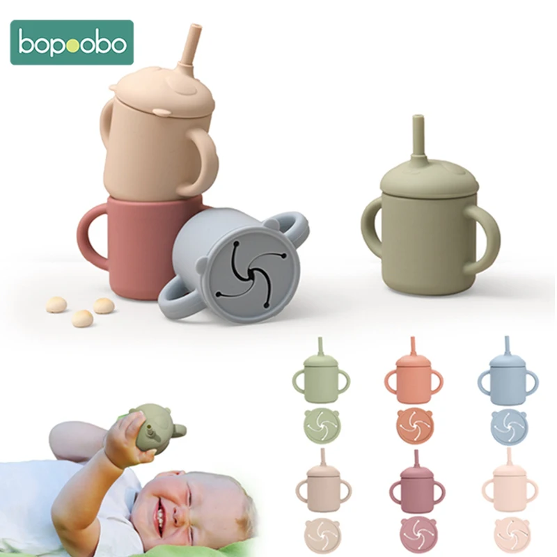 

Bopoobo 1Pc Silicone Cup Straw Cup Snack Cup Panda BPA-Free Silicone Tableware Kettle Leakproof Toddler With Handle Learning Cup