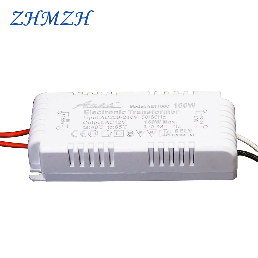 ZHMZH Ściemnialny Transformator Elektroniczny AC220V na AC12V 120W 160W 180W 200W Do Lamp Kwarcowych G4/G5.3, Halogenowych, Kryształowych, CE