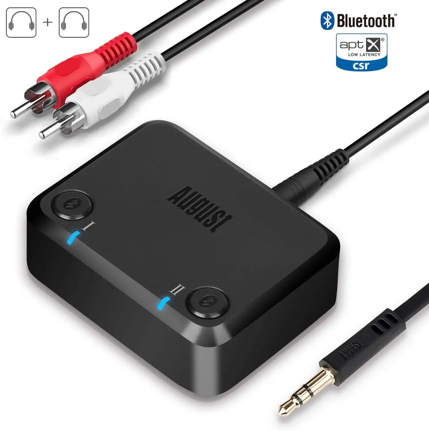 

August Upgrade MR270 aptX HD Low Latency Bluetooth Transmitter Bluetooth v5.0 Two Pairs of Wireless Headphones to PC TV