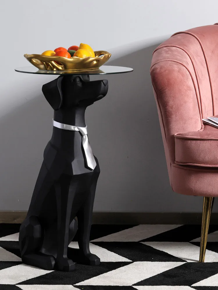 Nordic Decoration Home Doberman Dog Statue Room Decor Large Sculpture Living Room Decoration Glass Coffee Table Storage Rack