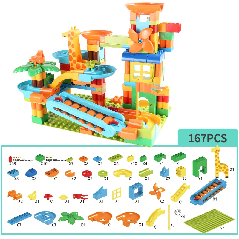 Nieuwste Big Size Draaitafel Marmeren Race Run Bouwstenen Creatieve Piano DIY Blokken Plastic Trechter Glijbaan DIY Montage Bakstenen