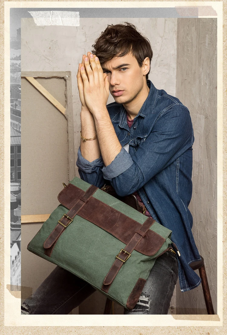 Fashion Vintage Military Canvas Leather Men Messenger Bag Crossbody Bag male Briefcase Men Canvas Shoulder Bag Casual Bag 6870