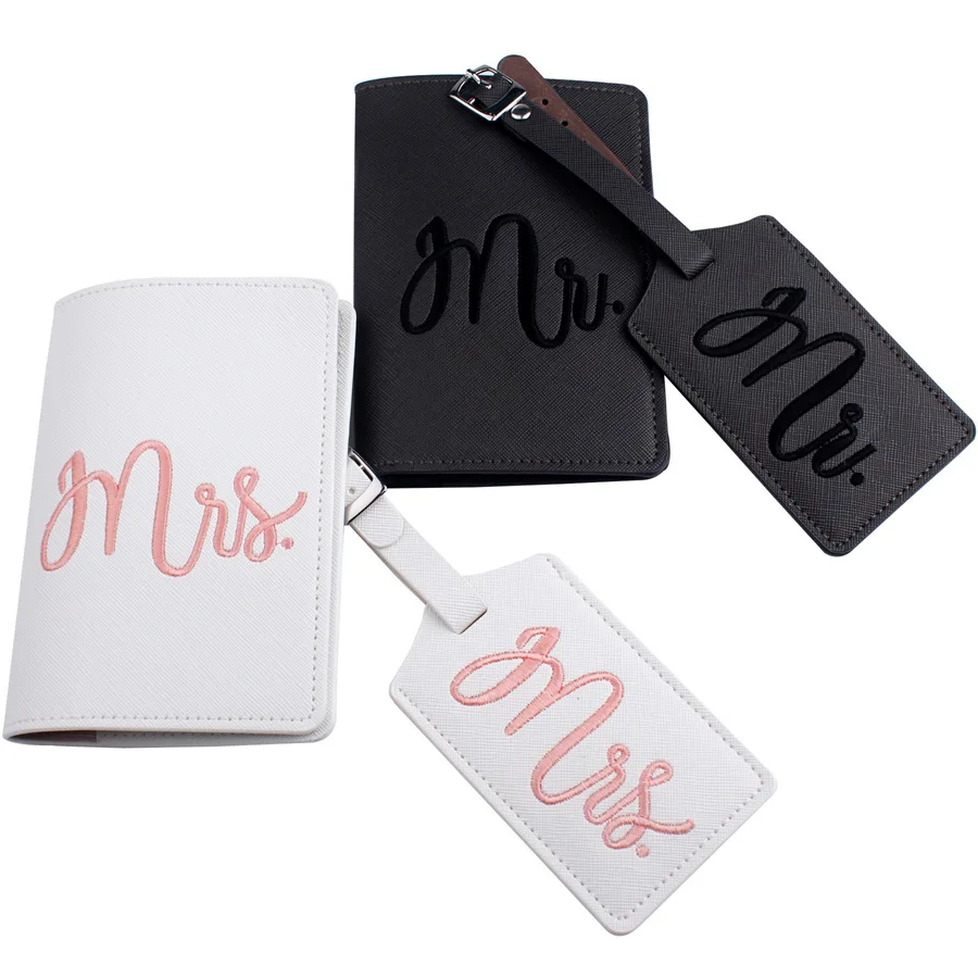 4pcs Mr&Mrs Passport Covers Luggage Tags Suitcase Embroidery Bag Pendant Travel Accessories Name ID Address Wedding Invitation