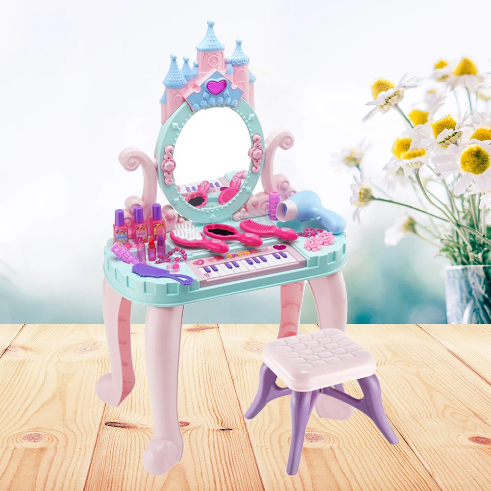 Juego de juguetes creativos para niñas, set de maquillaje de belleza con silla de juguete, tocador colorido de princesa, juego de rol, 1 set