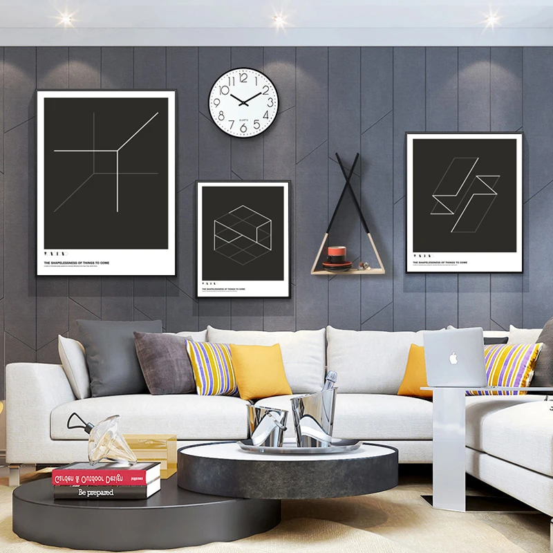Abstract geometric black and white poster and print canvas painting wall art picture for living room home office decoration