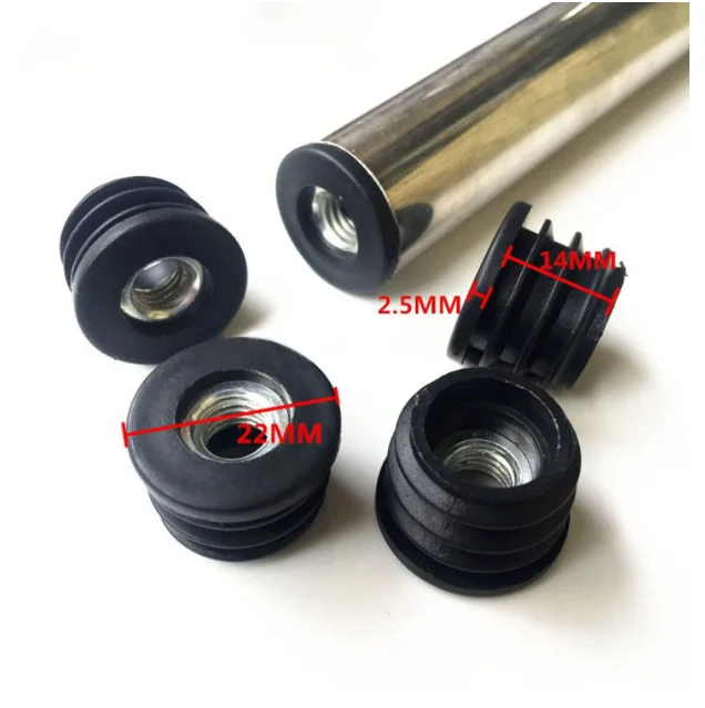 Round Black Plastic Blanking End Cap, Pipe Tube Inserts with M8 Metal Thread Dia 16, 19, 22, 25, 30, 32, 38, 50mm, 2Pcs