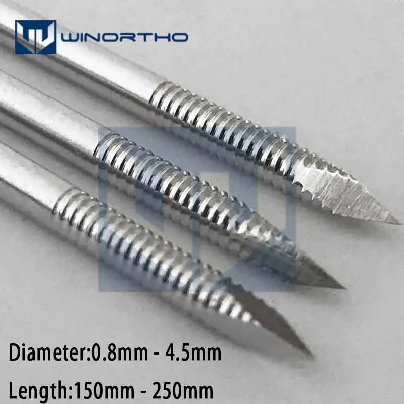 10pcs 1.0mm-3.0x150mm long Nice Stainless steel partial threaded Kirschner wires Veterinary orthopedics Instruments