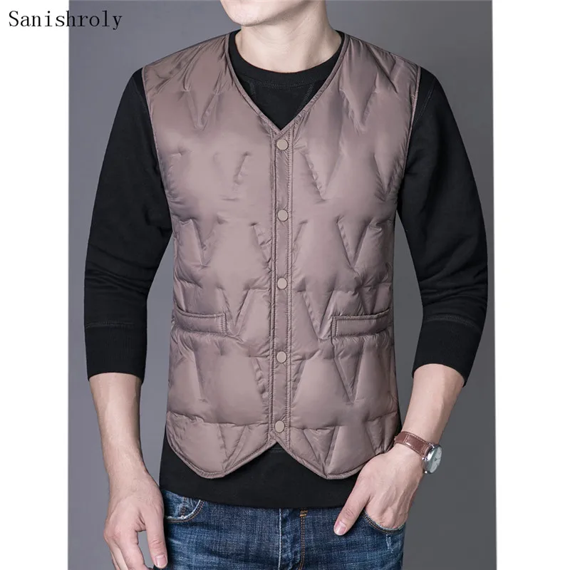 Plus Size 4XL 2021 Autumn Winter Warm White Duck Down Vest Coat Men's V Neck Down Vests Jacket Male Short Sleeveless Waistcoat