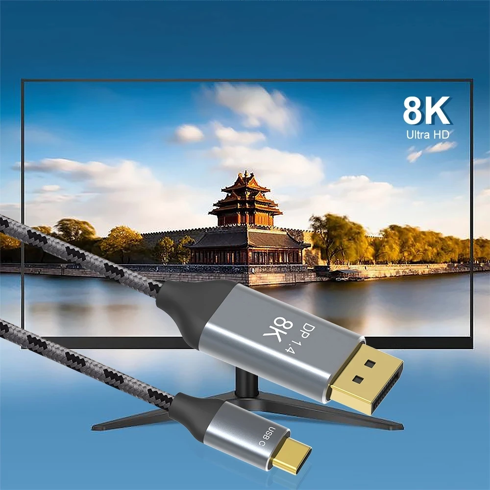 

Braided USB C Type-C to DP1.4 1.2 Displayport Adapter 8K@60HZ Connect Cable 2M 3M for Super High Resolution 7680*4320 Display