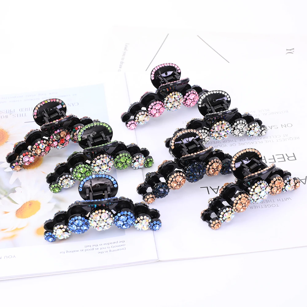 Big Rhinestone Hair Claws Crab Hairpins Crystal Hair Clips Barrettes Bow Ponytail Women Hair Accessories Ornaments Hairgrip