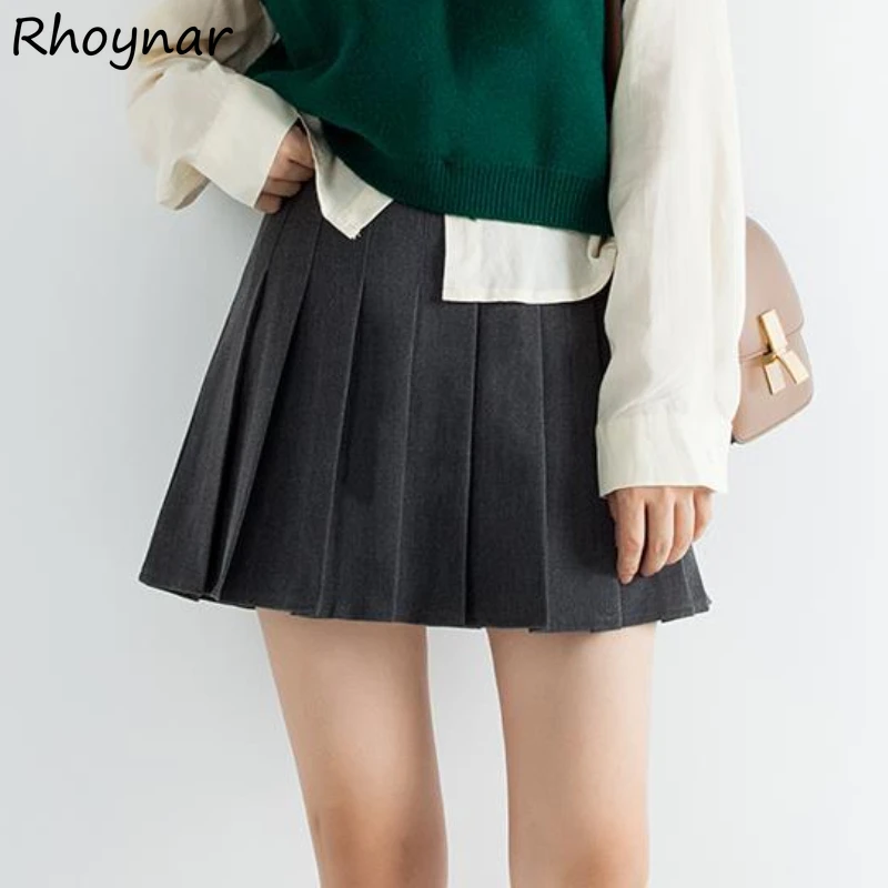 

Skirts Women Autumn Pleated Empire New Preppy Style Ins Fashion All-match Simple Soft Chic Solid Daily Leisure Ulzzang Fit Sweet