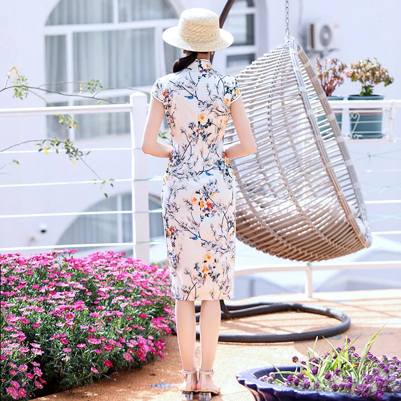 Sheng Coco Elegant Oriental Dresses Modern Chinese Cheongsam Qipao Women Flowers Bird White Party Chinese Dress