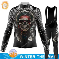 2023 Skull Cycling Jersey Set New Winter Mens Retro Clothing Suit Long Sleeve MTB Bike Road Pants Bib Ropa Ciclismo