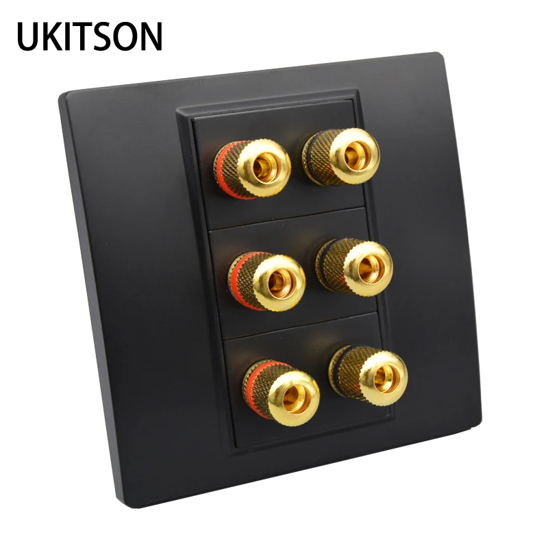 

Лицевая панель для динамика черного цвета с 3 портами, 6 золотистыми проводами для акустики, разъем для Hifi, звуковая система, настенная панель 86x86 мм