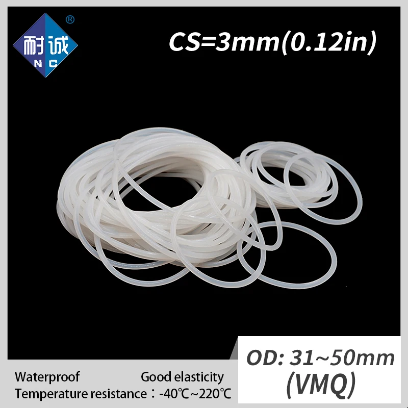 2PCS/lot Silicone rubber oring VMQ CS 3mm OD31/32/34/35/36/38/40/42/43/45/48/50mm O Ring Gasket Silicone O-ring waterproof