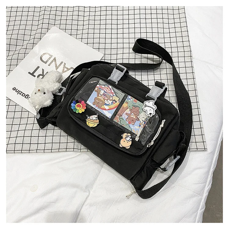 New Style Ladies Transparent Pocket Messenger Bag Girls Cartoon Badge Cute Ita Bag Crossbody Bag Student Kawaii Shoulder Bag