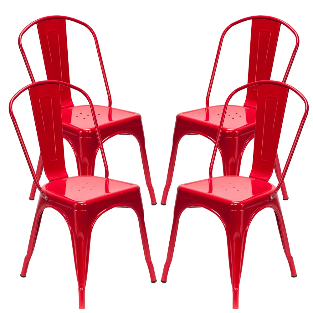 Set of 4 Dining Chairs  Industrial Style Iron Sheet Chair Navy Chairs Restaurant/Beach Chairs White/Red/Black[US-Depot]