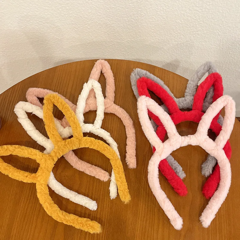 Cute Fluffy Rabbit Ears Hairbands For Women Headdress Solid Color Headband Hair Hoop Anime Cosplay Hair Band Hair Accessories